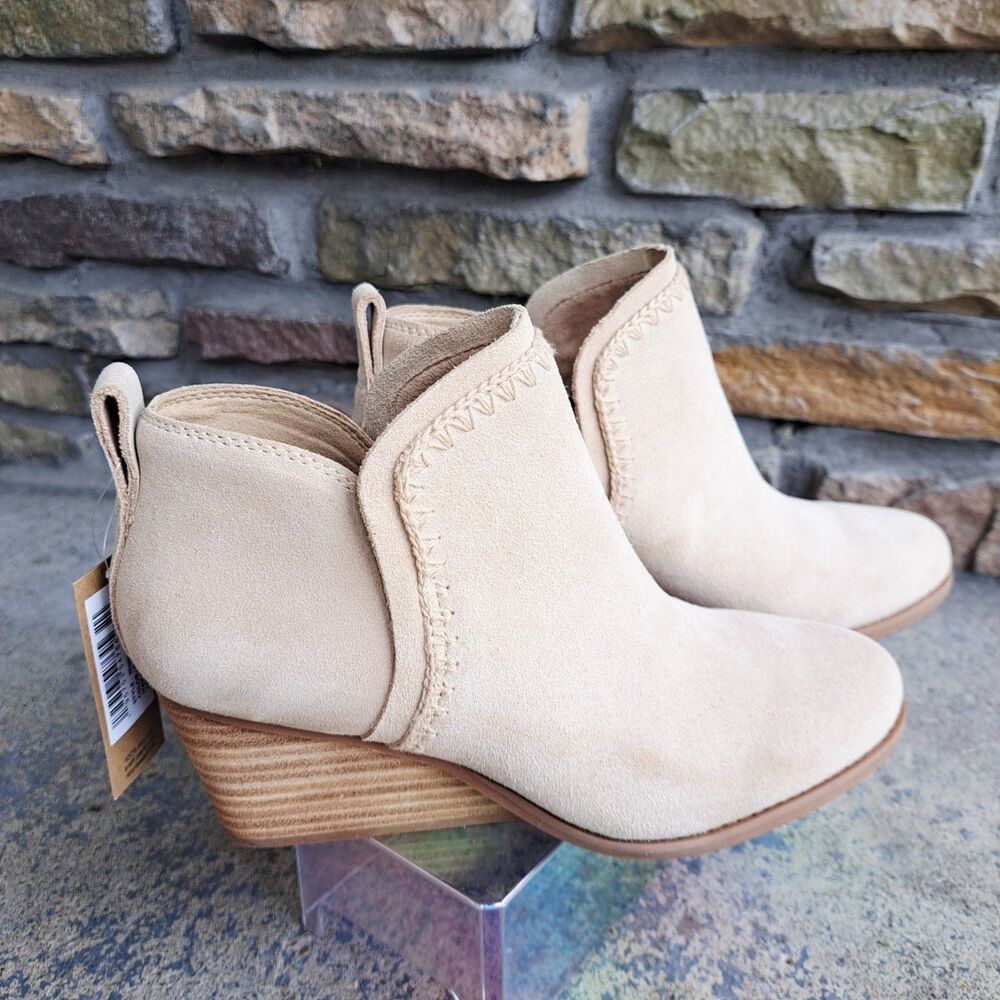 Toms Kaia Oatmeal Suede Wedge Ankle Boots Womens Size 8 Comfort Boho Festival - Picture 3 of 11